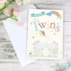 Personalised Hessian Elephant Twins Card 10 Personalised Hessian Elephant Twins Card -Xmas Decor Shop gc00541 4