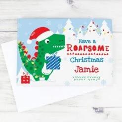 Personalised Dinosaur "Have A Roarsome Christmas" Card -Xmas Decor Shop gc00722 3