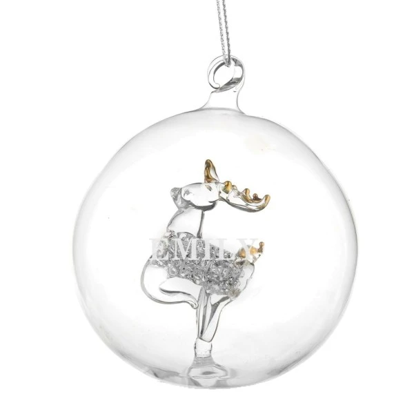 Personalised Name Only Reindeer Glass Bauble 2 Personalised Name Only Reindeer Glass Bauble - Image 2