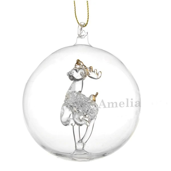 Personalised Name Only Reindeer Glass Bauble 6 Personalised Name Only Reindeer Glass Bauble - Image 6