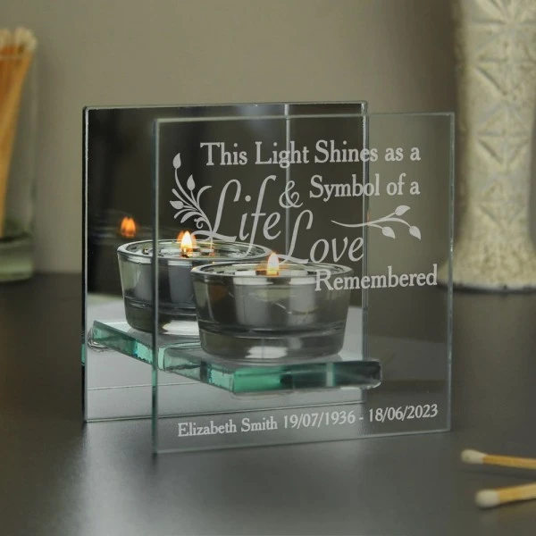 Personalised Life & Love Mirrored Glass Tea Light Candle Holder 1 Personalised Life & Love Mirrored Glass Tea Light Candle Holder