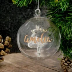 Personalised Gold Glitter Name Only Reindeer Glass Bauble -Xmas Decor Shop p0107e39 2