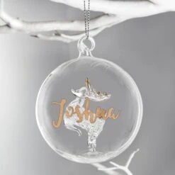 Personalised Gold Glitter Name Only Reindeer Glass Bauble -Xmas Decor Shop p0107e39 3