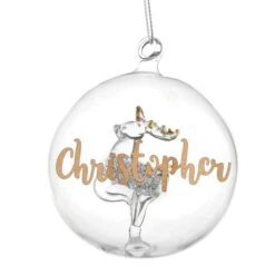 Personalised Gold Glitter Name Only Reindeer Glass Bauble -Xmas Decor Shop p0107e39 4