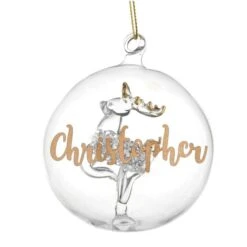 Personalised Gold Glitter Name Only Reindeer Glass Bauble -Xmas Decor Shop p0107e39 7
