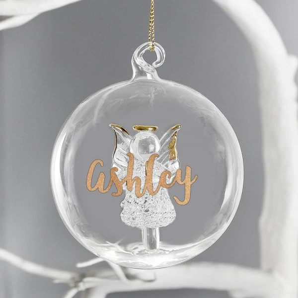 Personalised Gold Glitter Name Only Angel Glass Bauble 1 Personalised Gold Glitter Name Only Angel Glass Bauble