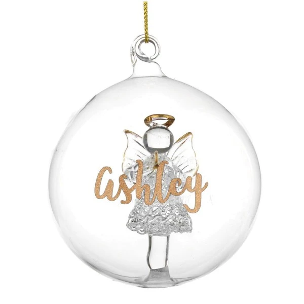 Personalised Gold Glitter Name Only Angel Glass Bauble 2 Personalised Gold Glitter Name Only Angel Glass Bauble - Image 2