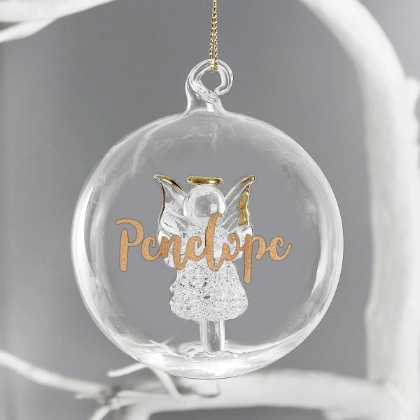 Personalised Gold Glitter Name Only Angel Glass Bauble 4 Personalised Gold Glitter Name Only Angel Glass Bauble - Image 4