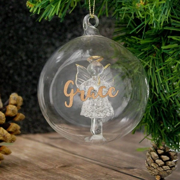 Personalised Gold Glitter Name Only Angel Glass Bauble 5 Personalised Gold Glitter Name Only Angel Glass Bauble - Image 5