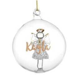 Personalised Gold Glitter Name Only Angel Glass Bauble 15 Personalised Gold Glitter Name Only Angel Glass Bauble -Xmas Decor Shop p0107e40 7