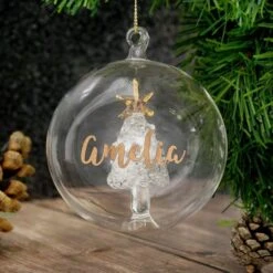 Personalised Gold Glitter Name Only Tree Glass Bauble -Xmas Decor Shop p0107e41 2