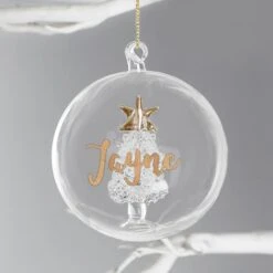 Personalised Gold Glitter Name Only Tree Glass Bauble -Xmas Decor Shop p0107e41 3