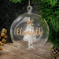 Personalised Gold Glitter Name Only Tree Glass Bauble -Xmas Decor Shop p0107e41 4