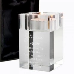 Personalised Leaf Free Text Glass Tea Light Holder -Xmas Decor Shop p0107g47 5