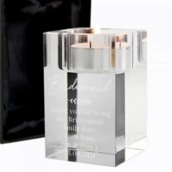 Personalised Leaf Free Text Glass Tea Light Holder -Xmas Decor Shop p0107g47 6