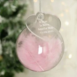 Personalised Free Text Pink Feather Glass Bauble With Heart Tag -Xmas Decor Shop p0107g79 2
