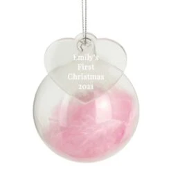 Personalised Free Text Pink Feather Glass Bauble With Heart Tag -Xmas Decor Shop p0107g79 4