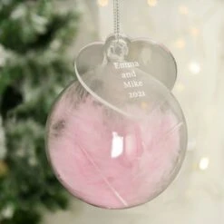 Personalised Free Text Pink Feather Glass Bauble With Heart Tag -Xmas Decor Shop p0107g79 5