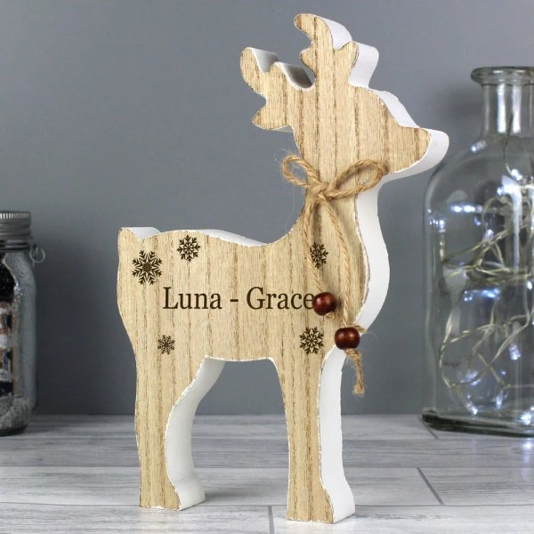 Personalised Any Name Rustic Wooden Reindeer Decoration 5 Personalised Any Name Rustic Wooden Reindeer Decoration - Image 5