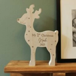 Personalised "1st Christmas" Rustic Wooden Reindeer Decoration -Xmas Decor Shop p0111c52 2