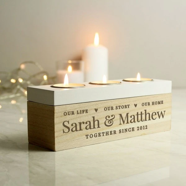 Personalised Our Life Story & Home Triple Tea Light Box 1 Personalised Our Life Story & Home Triple Tea Light Box