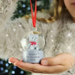 Personalised Message Teddy Bear Glitter Snow Globe Tree Decoration -Xmas Decor Shop p0113a43 2