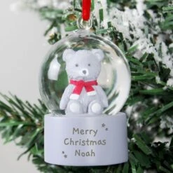 Personalised Message Teddy Bear Glitter Snow Globe Tree Decoration -Xmas Decor Shop p0113a43 3