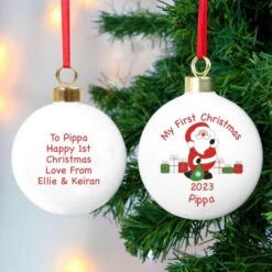 Personalised Santa With Presents Bauble