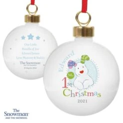 Personalised The Snowman And The Snowdog My 1st Christmas Blue Bauble -Xmas Decor Shop p0305g57 4