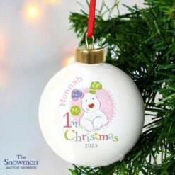 Personalised The Snowman And The Snowdog My 1st Christmas Pink Bauble 6 Personalised The Snowman And The Snowdog My 1st Christmas Pink Bauble -Xmas Decor Shop p0305g58 2