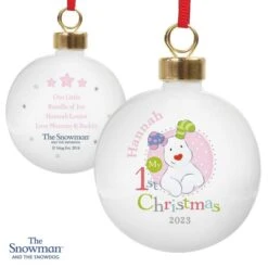 Personalised The Snowman And The Snowdog My 1st Christmas Pink Bauble 7 Personalised The Snowman And The Snowdog My 1st Christmas Pink Bauble -Xmas Decor Shop p0305g58 3