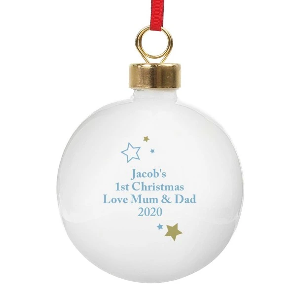 Personalised Gold & Blue Stars My 1st Christmas Bauble 3 Personalised Gold & Blue Stars My 1st Christmas Bauble - Image 3