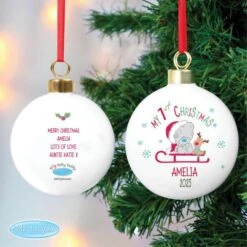 Personalised Tiny Tatty Teddy My 1st Christmas Sleigh Bauble -Xmas Decor Shop p0305g86 2
