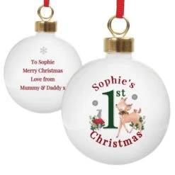 Personalised 1st Christmas Festive Fawn Bauble -Xmas Decor Shop p0305g99 2