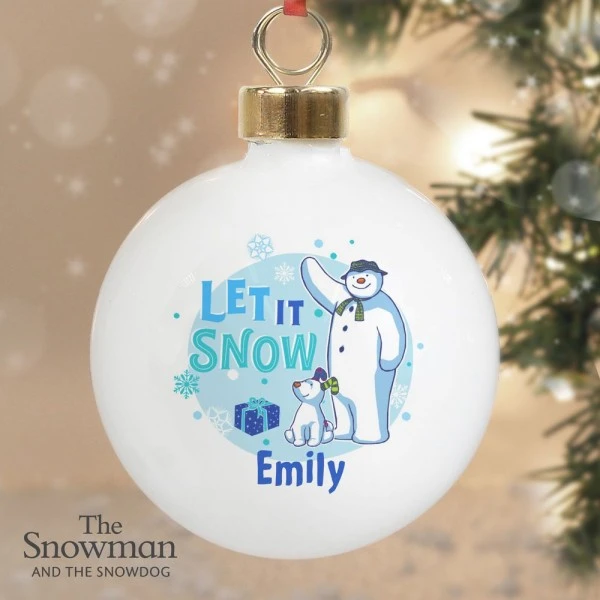 Personalised The Snowman And The Snowdog Blue Bauble 3 Personalised The Snowman And The Snowdog Blue Bauble - Image 3
