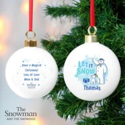 Personalised The Snowman And The Snowdog Blue Bauble 8 Personalised The Snowman And The Snowdog Blue Bauble -Xmas Decor Shop p0305i13 3