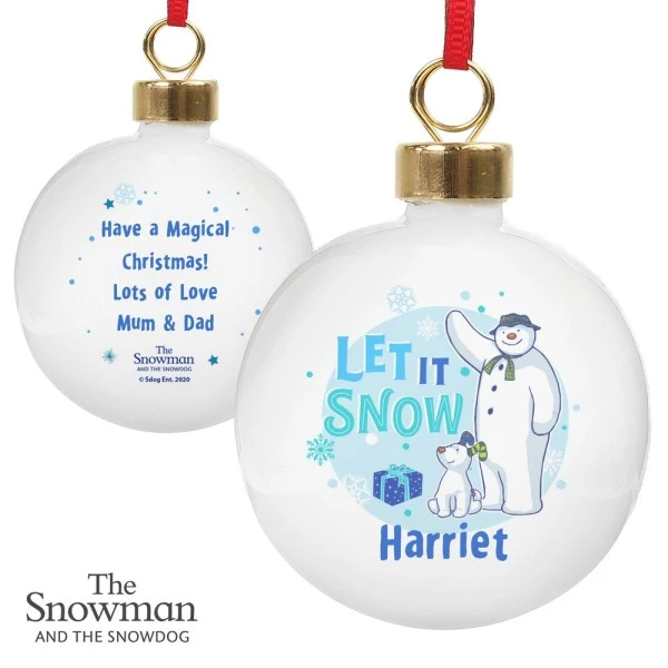 Personalised The Snowman And The Snowdog Blue Bauble 5 Personalised The Snowman And The Snowdog Blue Bauble - Image 5