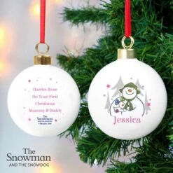 Personalised The Snowman And The Snowdog Pink Bauble -Xmas Decor Shop p0305i14 3