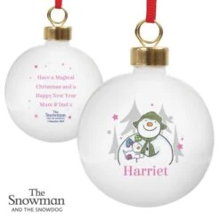 Personalised The Snowman And The Snowdog Pink Bauble -Xmas Decor Shop p0305i14 4
