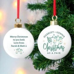 Personalised Couples Christmas Mittens Bauble -Xmas Decor Shop p0305i15 3