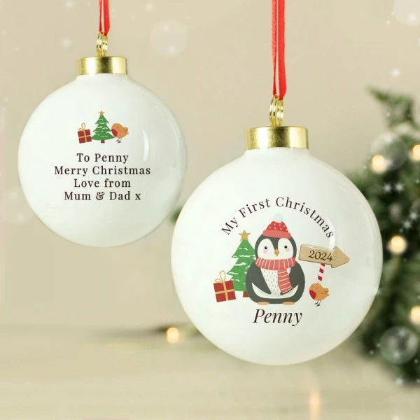 Personalised My 1st Christmas Penguin Bauble 1 Personalised My 1st Christmas Penguin Bauble