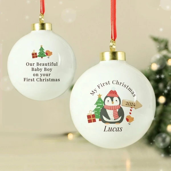 Personalised My 1st Christmas Penguin Bauble 3 Personalised My 1st Christmas Penguin Bauble - Image 3