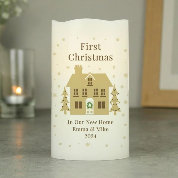 Personalised Festive Village LED Candle 1 Personalised Festive Village LED Candle