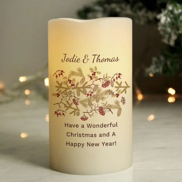 Personalised Christmas Floral LED Candle 1 Personalised Christmas Floral LED Candle