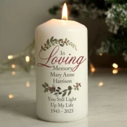 Personalised In Loving Memory Wreath Pillar Candle 7 Personalised In Loving Memory Wreath Pillar Candle -Xmas Decor Shop p0409d28 1