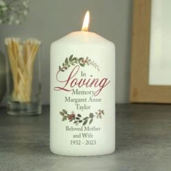 Personalised In Loving Memory Wreath Pillar Candle 8 Personalised In Loving Memory Wreath Pillar Candle -Xmas Decor Shop p0409d28 2