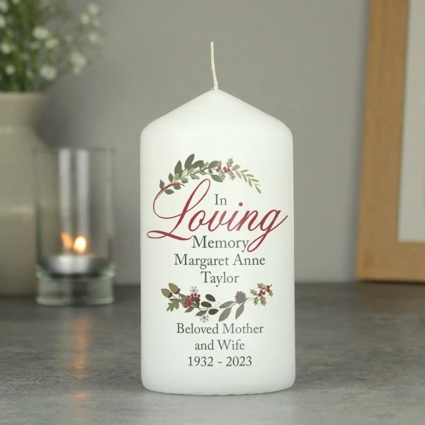 Personalised In Loving Memory Wreath Pillar Candle 4 Personalised In Loving Memory Wreath Pillar Candle - Image 4