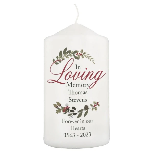 Personalised In Loving Memory Wreath Pillar Candle 5 Personalised In Loving Memory Wreath Pillar Candle - Image 5