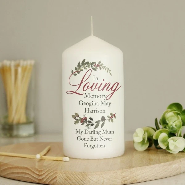 Personalised In Loving Memory Wreath Pillar Candle 6 Personalised In Loving Memory Wreath Pillar Candle - Image 6