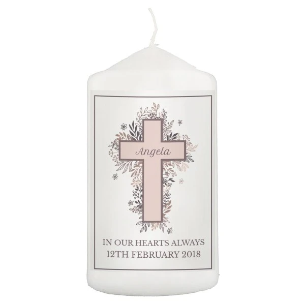 Personalised Floral Cross Pillar Candle 2 Personalised Floral Cross Pillar Candle - Image 2